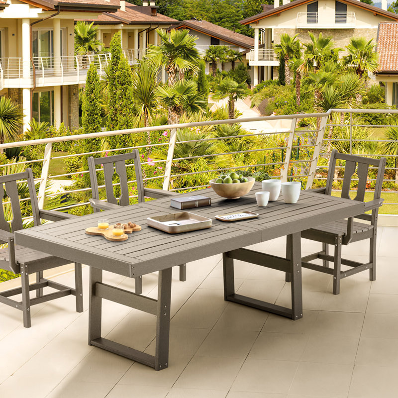 Gray 5-Piece HDPE and Metal Patio Dining Set with Umbrella Hole