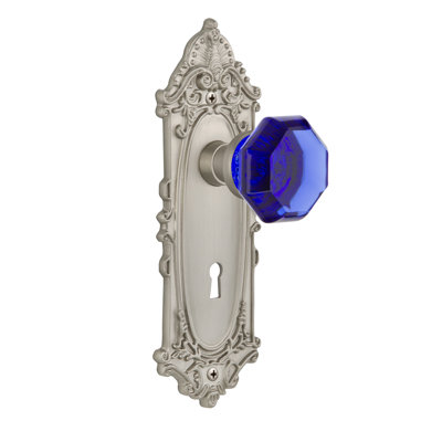 Plaque victorienne avec trou de serrure décoratif et bouton de porte Waldorf Cobalt