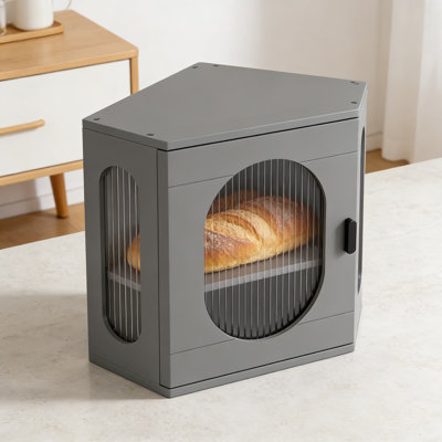 Large Capacity Corner Bread Box With Adjustable Shelf, Wood Kitchen Countertop Organizer With Acrylic Window For Bread, Snacks, And Pantry Storage