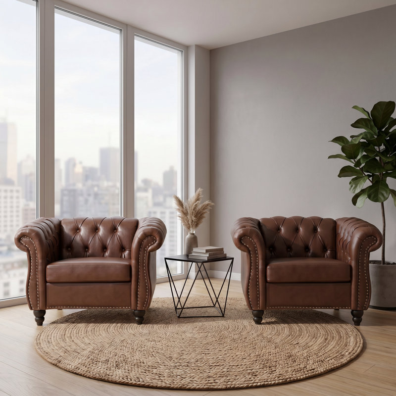 Ensemble de 2 chaises capitonnées Chesterfield, Dark Brown