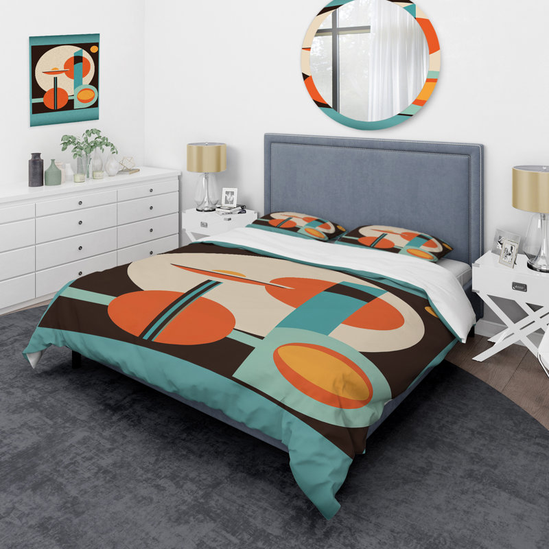 Ensemble de housse de couette en microfibre / polyester rétro Mid-Century, Housse de couette simple + 1 taie décorative stan