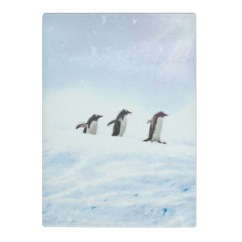 Tempered Glass Three Penguins in the Antarctica Chopping Board, 28.5 cm W x 39 cm L
