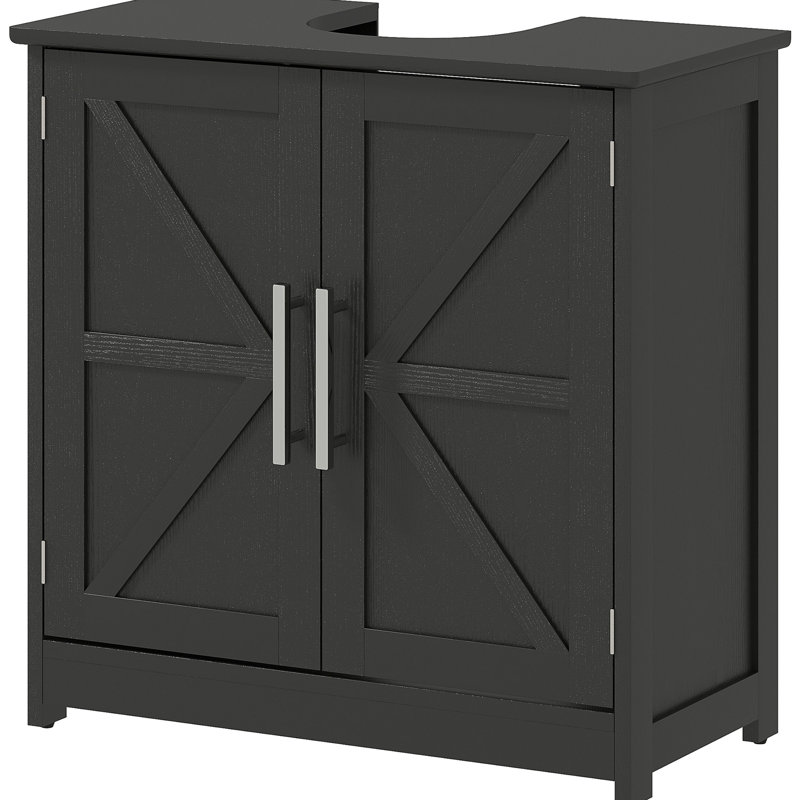 Armoire de salle de bain piédestal, deux portes de grange, arrangement de tablette réglable, portes magnétiques pour une fermeture sécurisée, fente en U de 7,9 po, basculante et antidérapante, l 23,6 po de largeur, H 11,8 po, 2 rangements