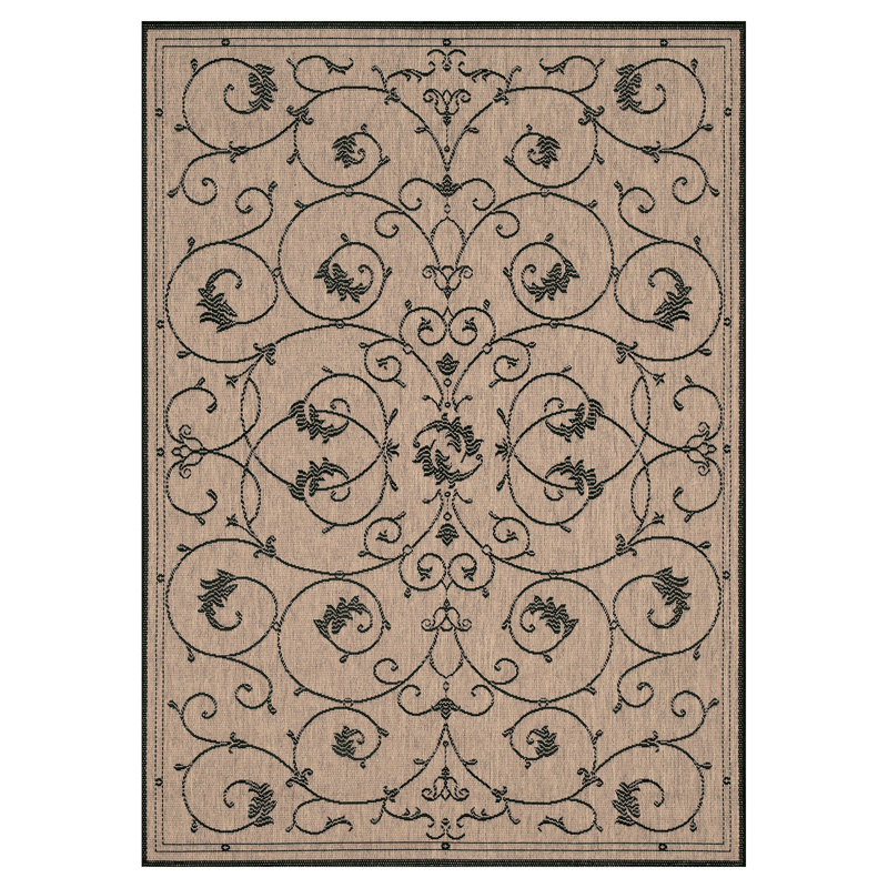 Ariadne Floral Indoor Outdoor Area Rug, Rectangle 8'6" x 13', Brown / Black