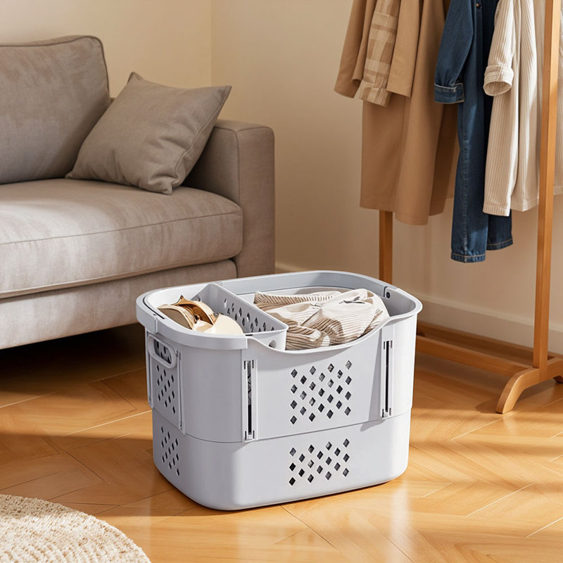Plastic Laundry Basket, Grey