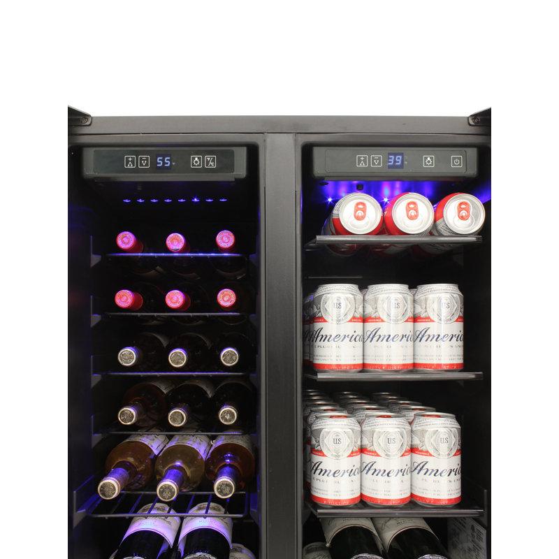 Black Stainless Steel Dual Zone Wine and Beverage Cooler with Interior Lighting