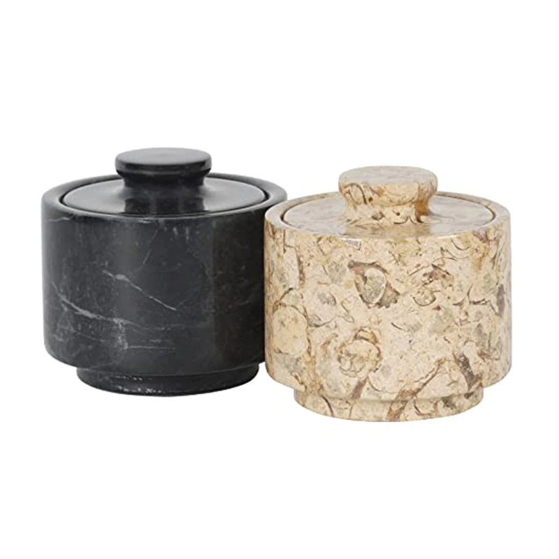 Handmade Marble Salt Sellar Set Of 2 Lidded
