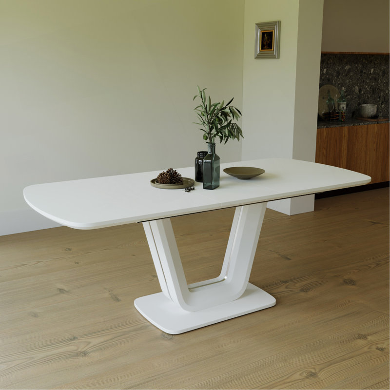 62,99-78,74 po, table de salle à manger blanche et grise, table de salle à manger en panneau de fibres à densité moyenne et table de salle à manger extensible de style industriel moderne avec pieds en forme de U, convient à la maison et au bureau