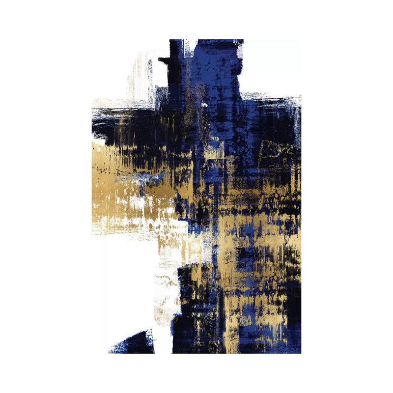 Dynamic Gold On Blue II by Alex Wise - Print on Canvas, 66.04 cm H x 45.72 cm W x 1.91 cm D, Wrapped Canvas