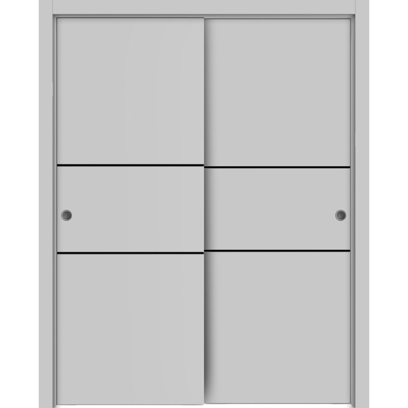Porte de grange en bois massif massif, Gris mat, 36 po x 96 po