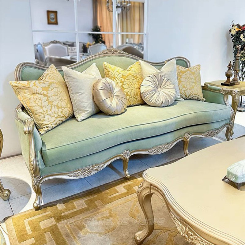 French-style fabric green sofa