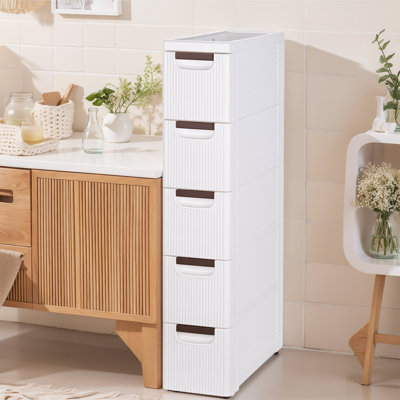 Abdullah 5-Tier Plastic Storage Drawer Cabinet – Stackable Organizer Tower With 5 Pull-Out Bins For Closet, Bedroom, Bathroom, Office