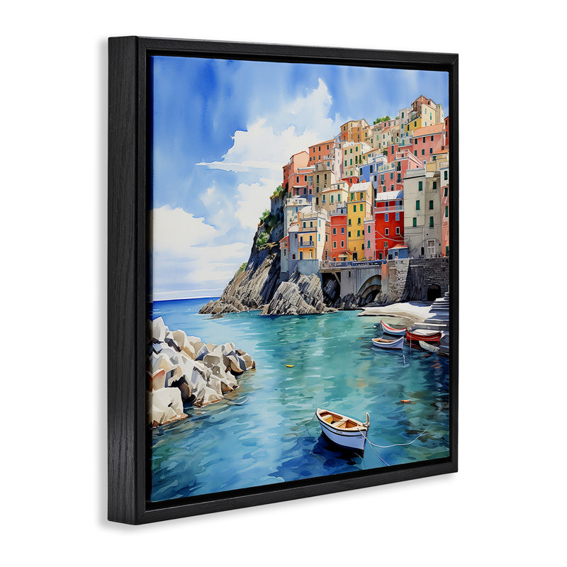 Cinque Terre Port, Cadre flottant noir de jais, H 18 po x l 18 po
