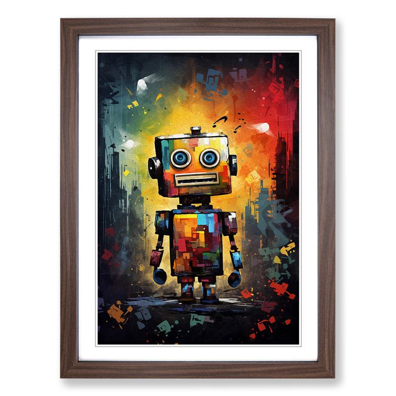 Robot Impressionism 1 Piece Single Picture Frame Wall Art, 64cm H x 46cm W x 2cm D, Walnut
