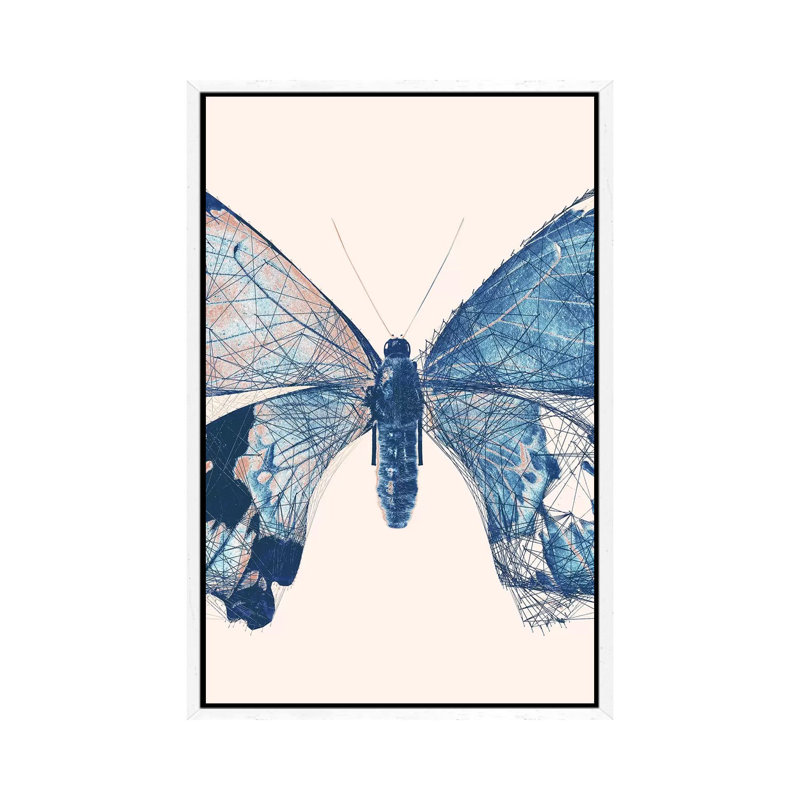 Butterfly V - Painting on Canvas, 152.4cm H x 101.6cm W x 3.81cm D, White Framed