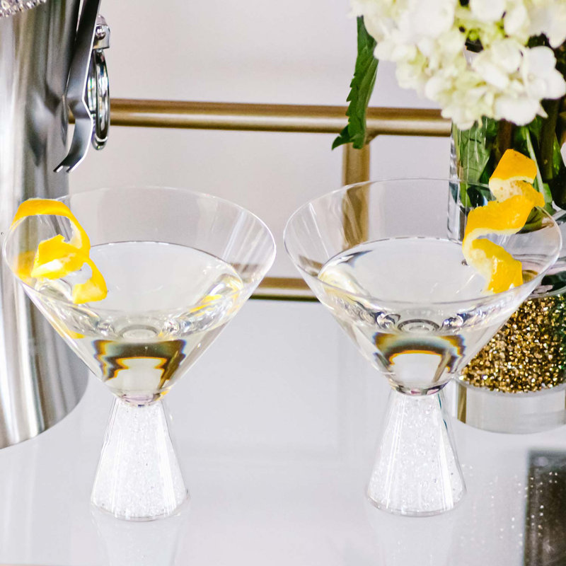 Crystal-Filled Stemless Martini Glass Set of 6