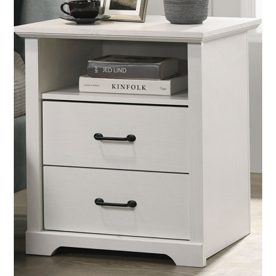 22"W White 2-Drawer Nightstand Bedside Table With USB Charging  Ports