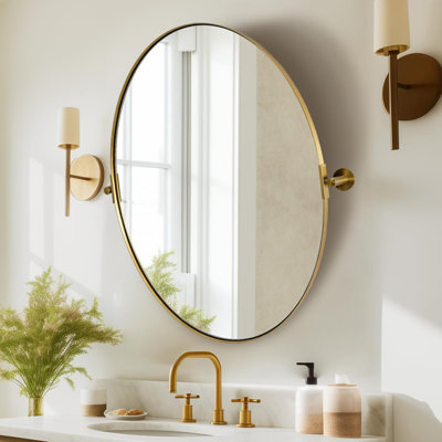  Tilting Oval Bathroom Vanity Wall Mirror | Adjustable Pivot Stainless Steel Frame