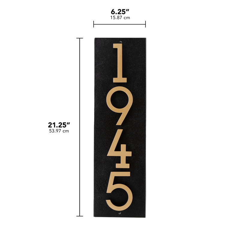 Floating 4-Number Vertical Sign, Black /w/ Black / Gold Modern Font Numbers, Yes