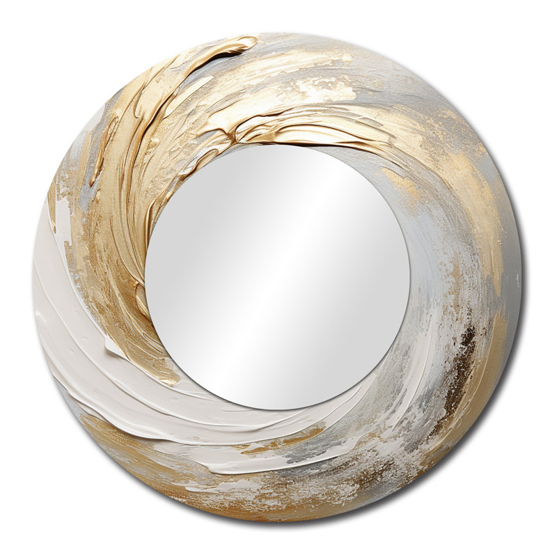 Vortex doré doux et doré Vortex III - miroir décoratif spirales abstraites, miroir mural rond moderne, art imprimé en métal
