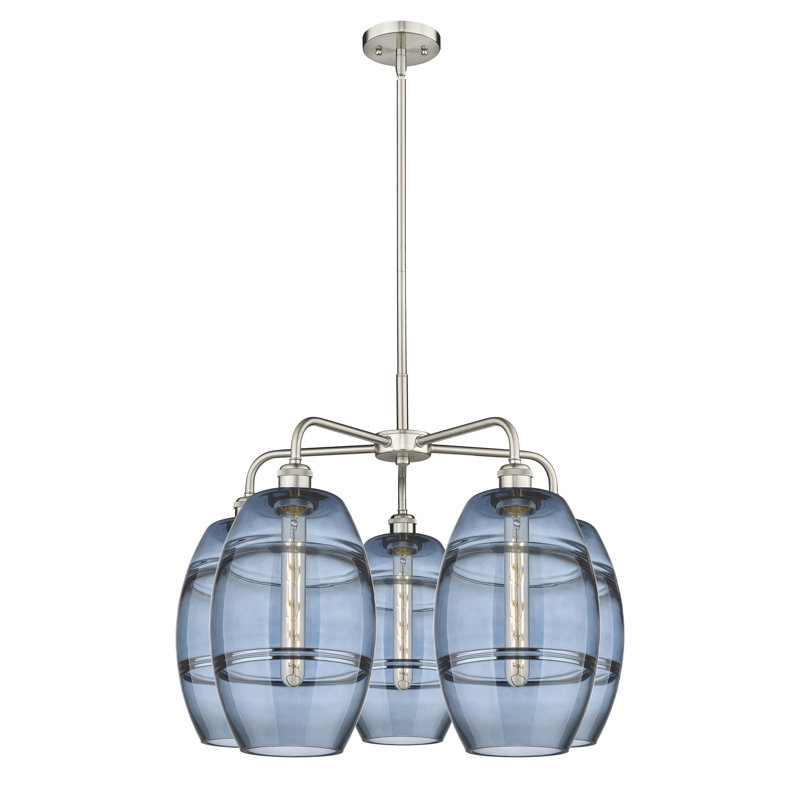 Dundrod 5 - Light Steel Dimmable Round / Oval Chandelier, 15.38" H x 26" W x 26" D, Princess Blue, Satin Nickel