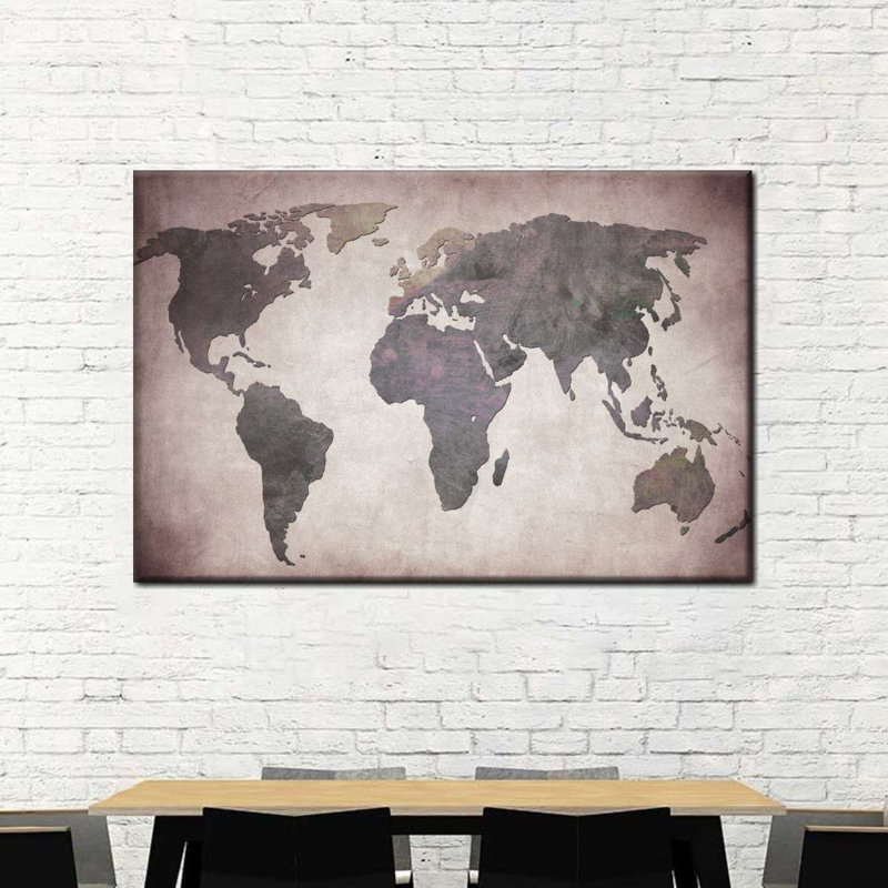 Titanium World Map Canvas Print, 34" H x 51" W x 1.25" D