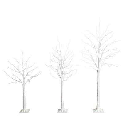 4Ft. 6Ft. 8Ft. Pre-Lit Artificial White Birch Trees With LED Lights - Set Of 3