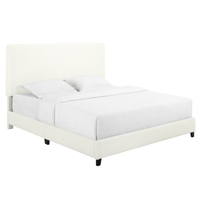 Très grand lit plateforme tapissier blanc Boucle