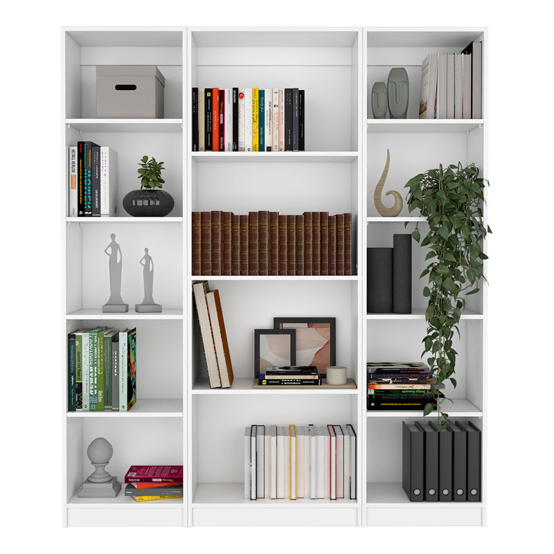 Davie 3 Piece Home Bookcase Set, 60" Wide With 14 Shelves ,  Living Room Set Set  White, White