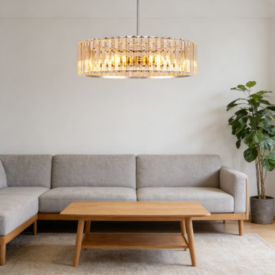 Modern Crystal Chandelier With Adjustable Height, 6-Light Semi-Flush Mount Ceiling Fixture For Dining Room, Kitchen, Living Room, Bedroom, And Foyer