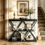 Table d'entrée/de couloir, console industrielle à 3 niveaux avec étagères de rangement ouvertes, structure métallique en forme de X, noire-967563512