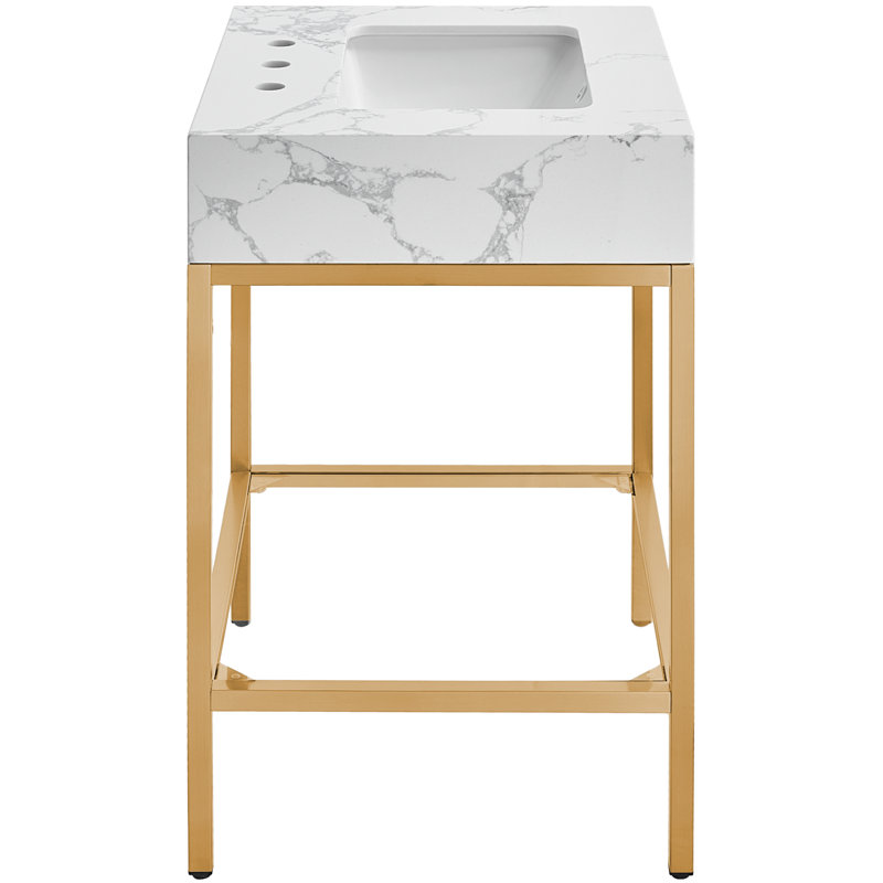 Marmo 24" Single Bathroom Vanity, Brushed Brass, White