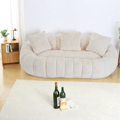 Canapés ultra-doux en fausse fourrure, motif de pétales, beige deux places pour le salon