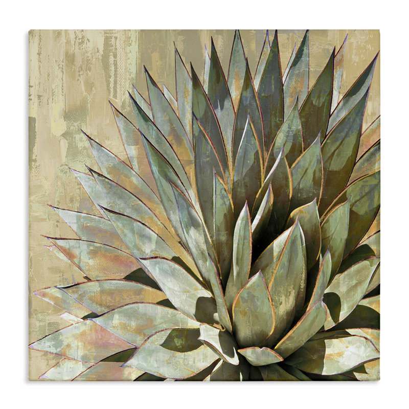 Green Painted Botanical Succulent Agave Leaves Oversized Stretched Canvas Wall Art by Lindsay Benson, 24" H x 24" W