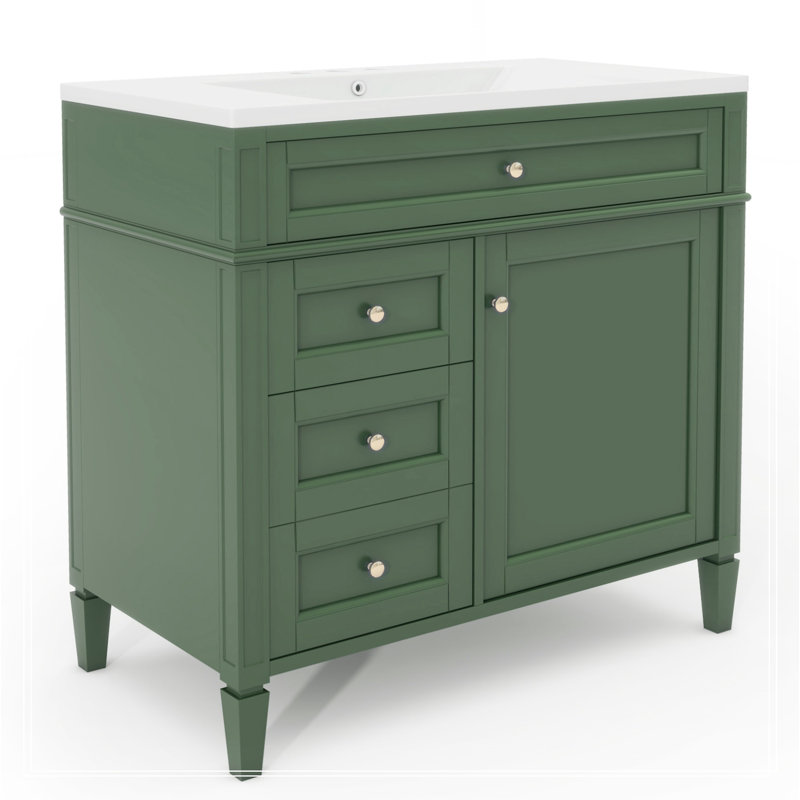 Meuble-lavabo moderne 36 po avec lavabo supérieur 36 po et 2 tiroirs, Vert