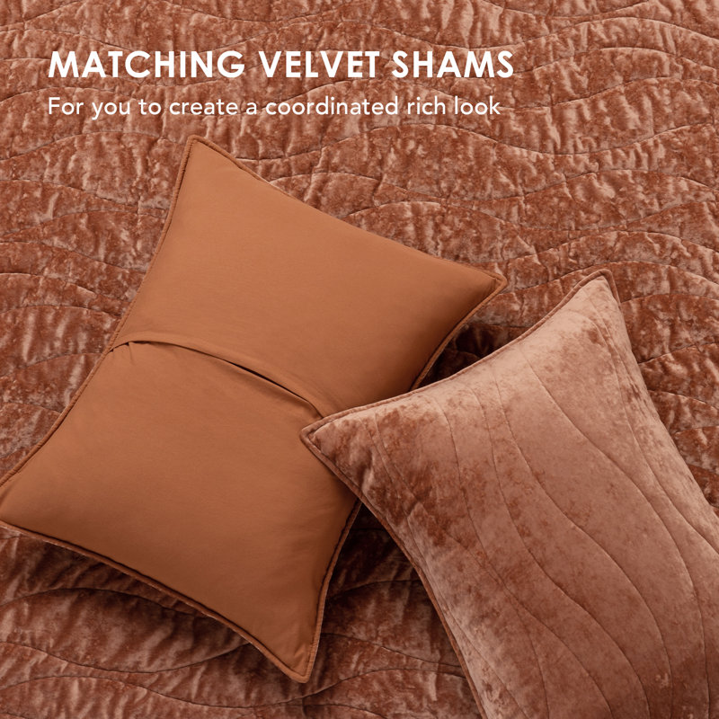 EVERGRACE Wave Crushed Velvet Duvet Cover & Comforter Set - Queen/King Size Oversized Bedding Set with 2 Shams, Burnt Orange