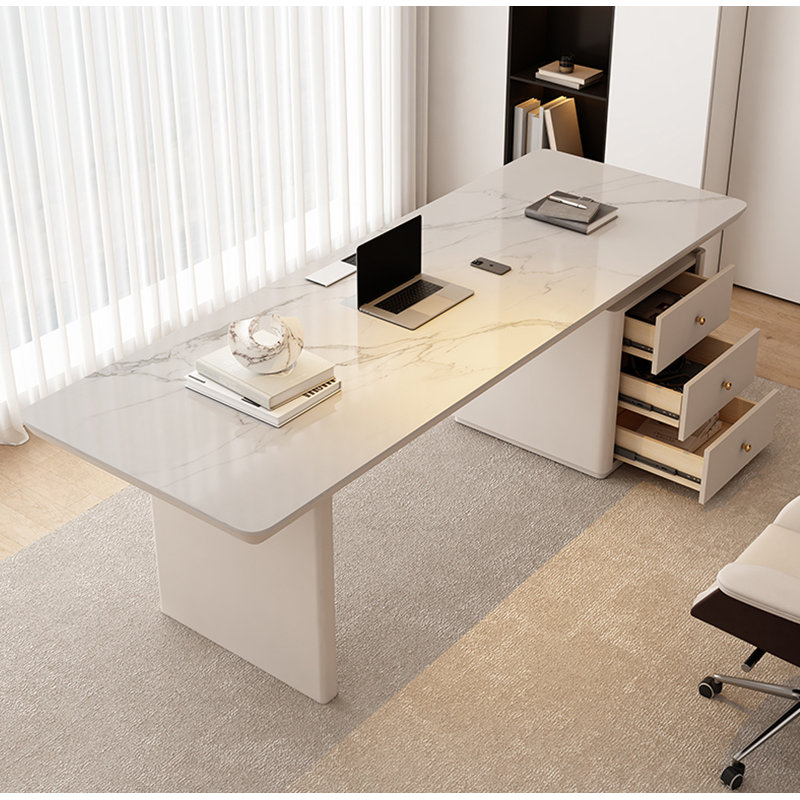 Bureau de table rectangulaire en pierre frittée avec tiroirs, H 29,5 po x l 70,9 po x P 27,6 po