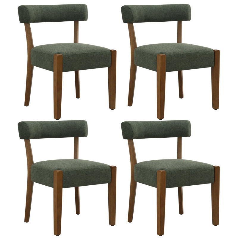 Chaises de salle à manger rembourrées en tissu vert Cindina, 4 pièces, Lin vert / bois naturel