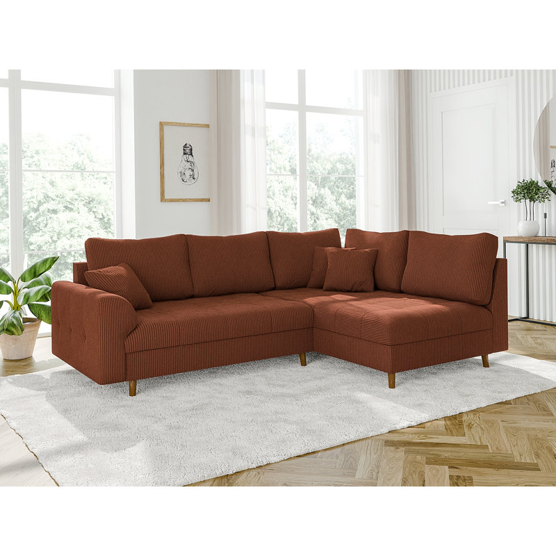 Luna 4 Seater Corduroy Corner Sofa , White / opaline, Right -sided