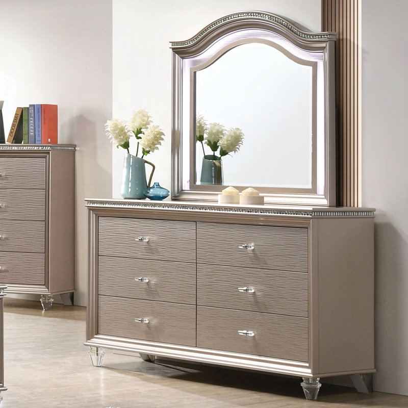 Commode à 6 tiroirs l 54,1 po, Or rose