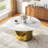 59" Round Sintered Stone Dining Table, Faux Marble Pattern, Modern Cylindrical Pedestal Base Table