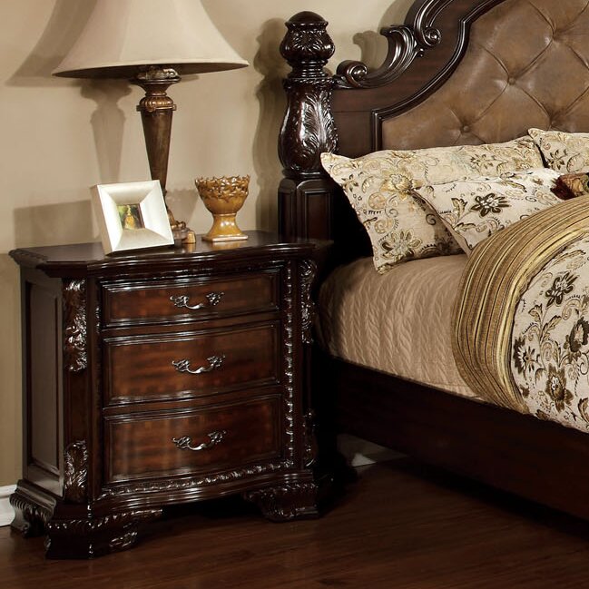 Anaira 3 - Drawers Solid Wood Nightstand in Brown Cherry