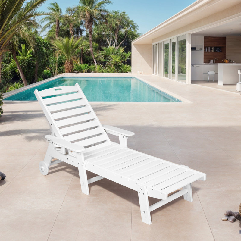 Chaise longue d'extérieur avec roulettes, Blanc