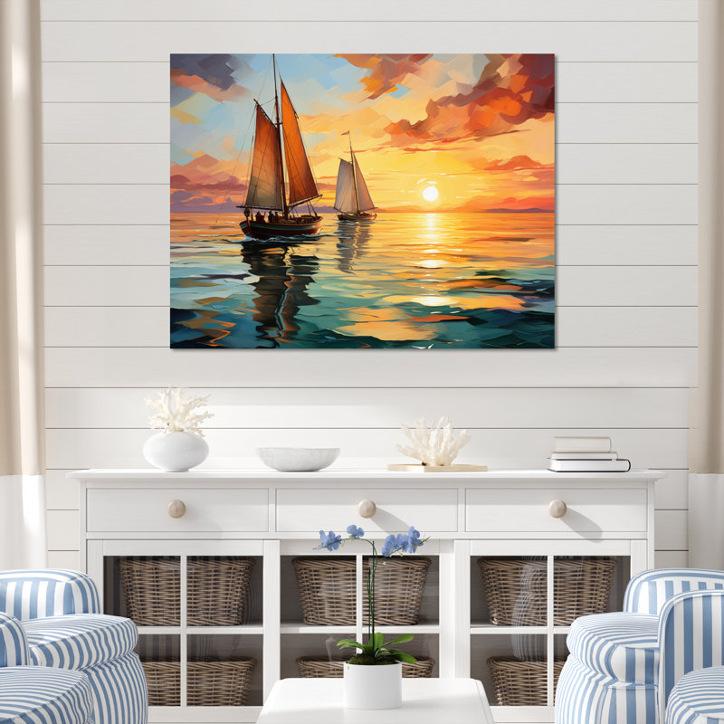 Minimalisme, voilier, rythme, sur toile, H 16 po x l 32 po, Toile tendue