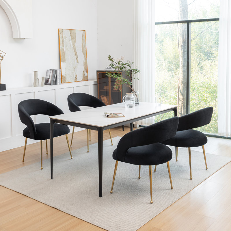 Chaise avec accoudoirs en velours Lokelani, 4, Noir