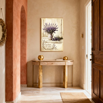 Bouquet de lavande et fond en bois rustique, reproduction d'art sur toile tendue, reproduction de peinture à l'huile sur jardin, décor calme pour salon, chambre à coucher ou cuisine