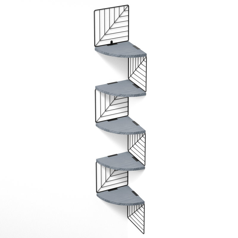 Hayner 5 Tier Rustic Wood Floating Shelves, Weathered Grey
