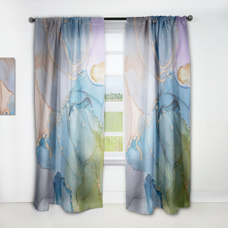 Vert et bleu Tender liquide Art II - rideau moderne - velours obscurcissant - 1 panneau, L 52 po x L 120 po