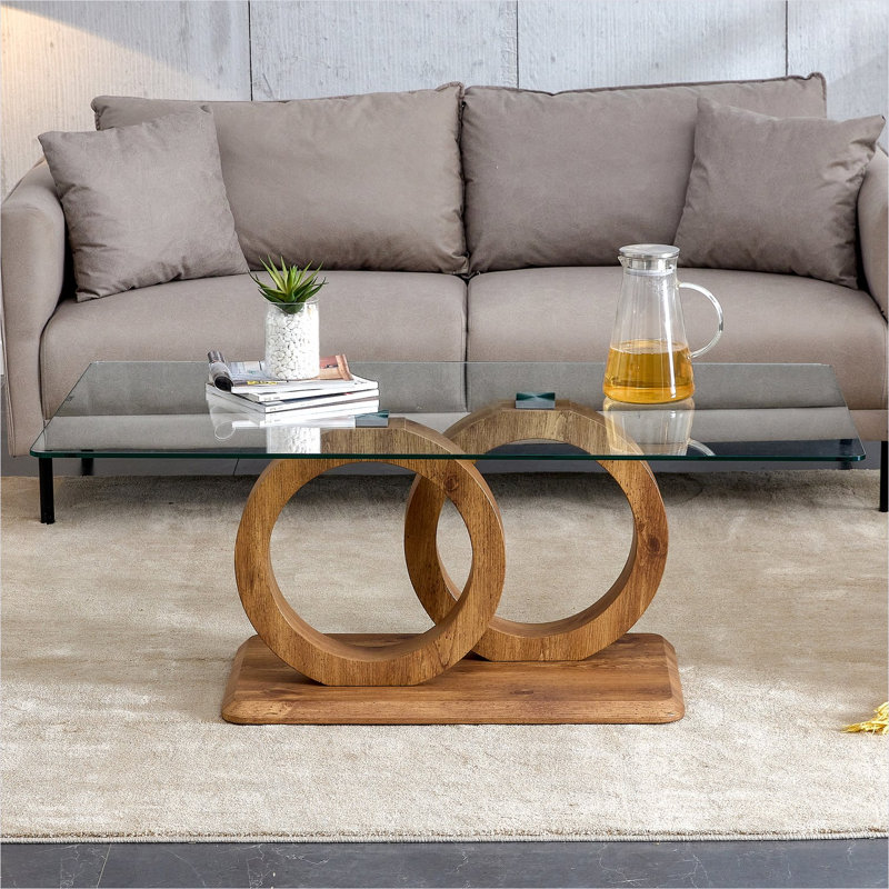 Table basse rectangulaire en verre de couleur bois naturel, 47,2 x 25,4 pour le salon