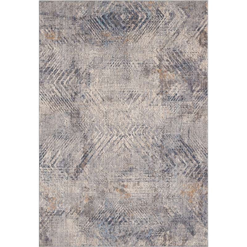 Mariandi Fulton - Tapis à chevrons bleu délavé avec texture moderne, Rectangle 10 pi x 13 pi 2 po
